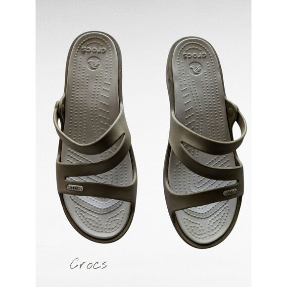Crocs Patricia Tan Slide Comfort Z Shape Strap Sandals  Sz 9 - Picture 1 of 9